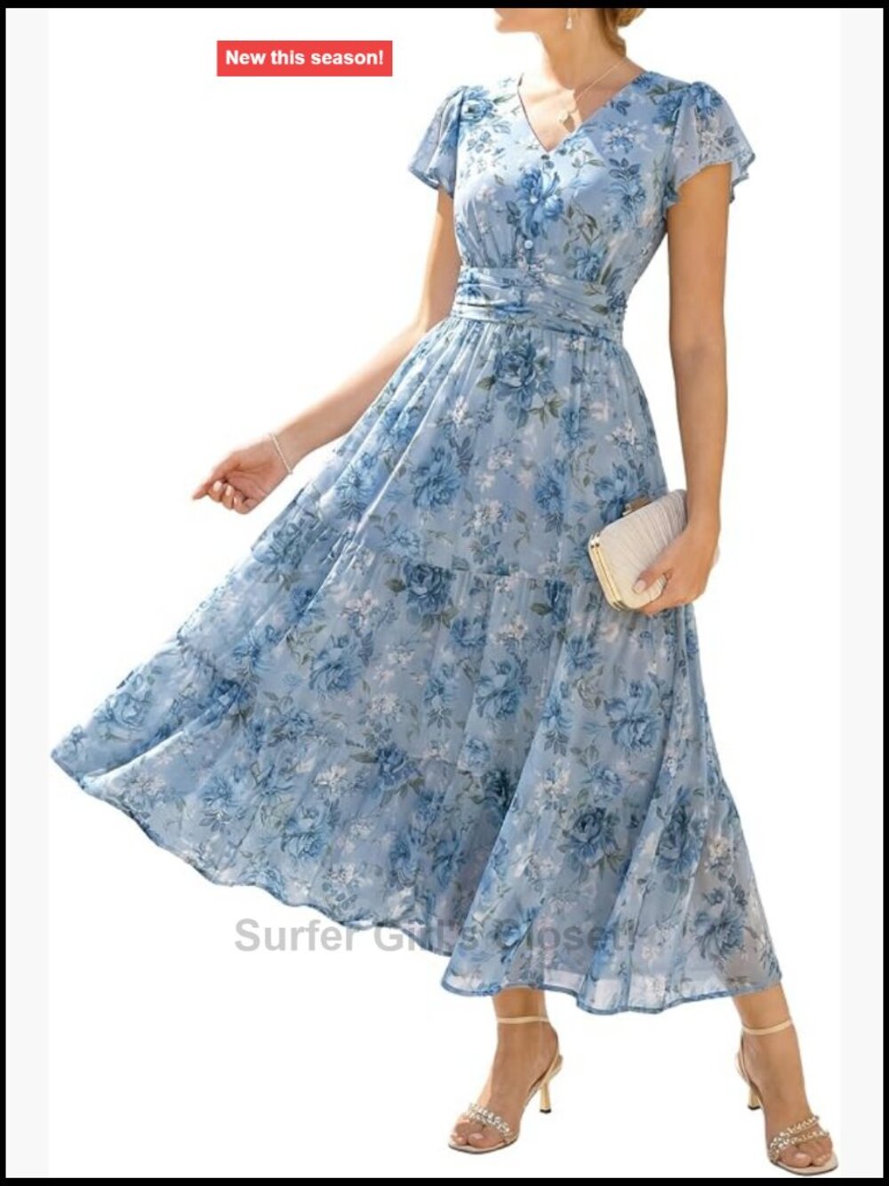 Women's Floral Maxi Dress V-Neck A-Line with Pockets Semi Formal Summer